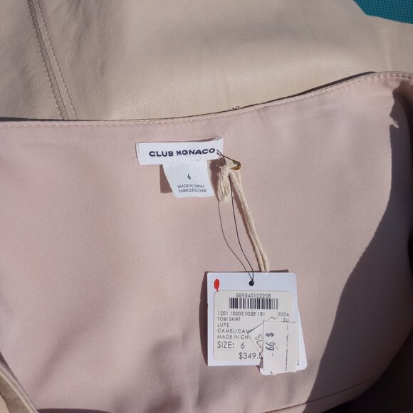 Club Monaco taupe Leather Skirt Size 6 NWT - Picture 2 of 3